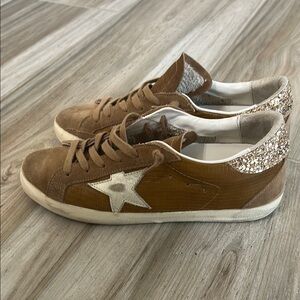 Golden Goose Brown and White Sneakers with Star Logo